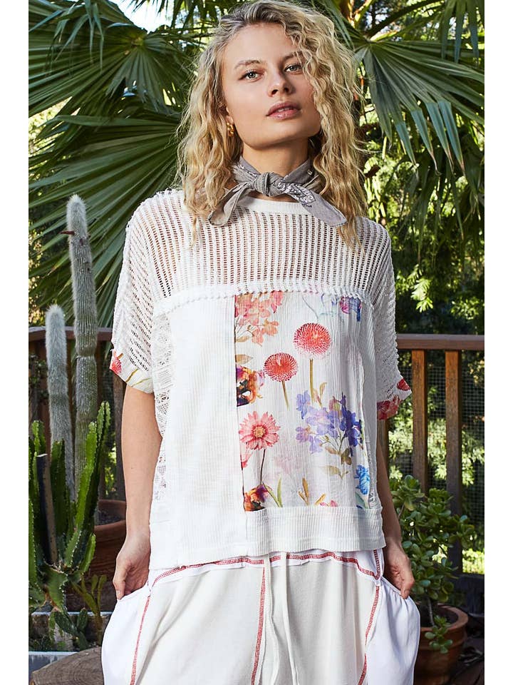 Pol Clothing - Wholesale Knit Top - Women's - Round neck sleeveless floral pattern rib knit top SALE