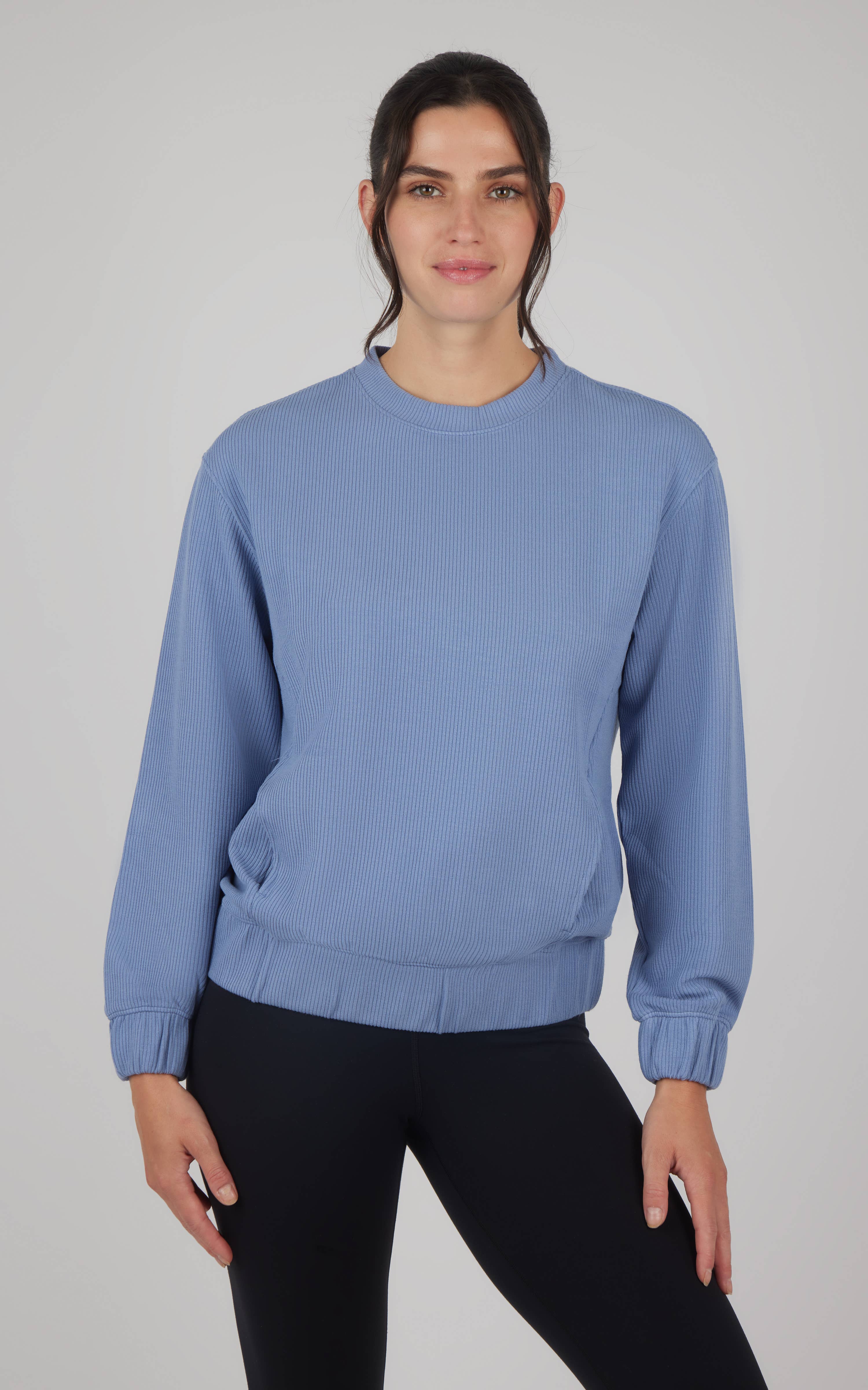 90 Degree by Reflex & Yogalicious - Wholesale Sweatshirt - Women's - Women's Scuba Rib Crew Neck Pullover with Pockets1