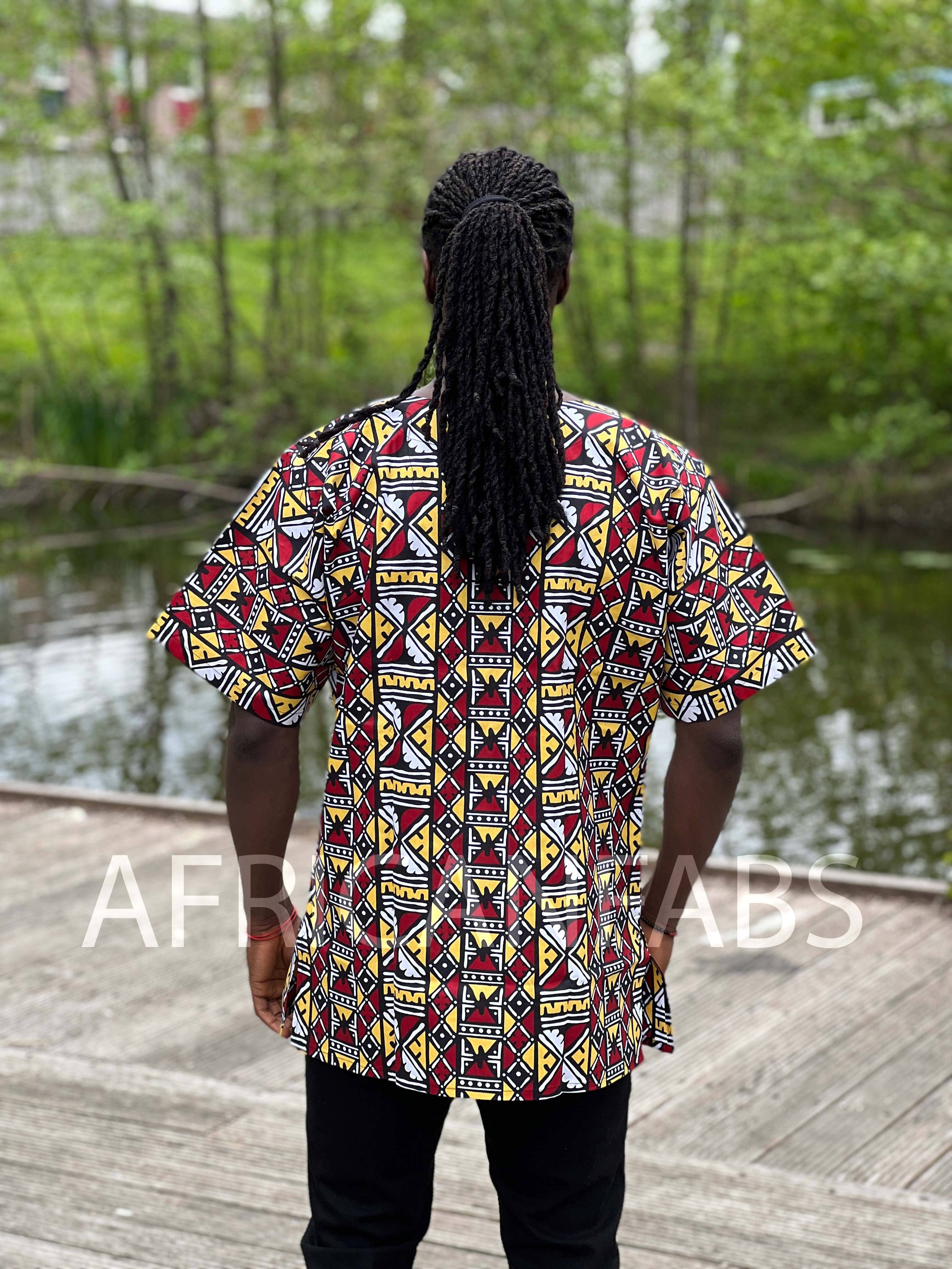 AfricanFabs - Wholesale Button Down Shirt - Unisex - Beige / white Bogolan Dashiki Shirt / Dashiki Dress - African print top - Unisex1