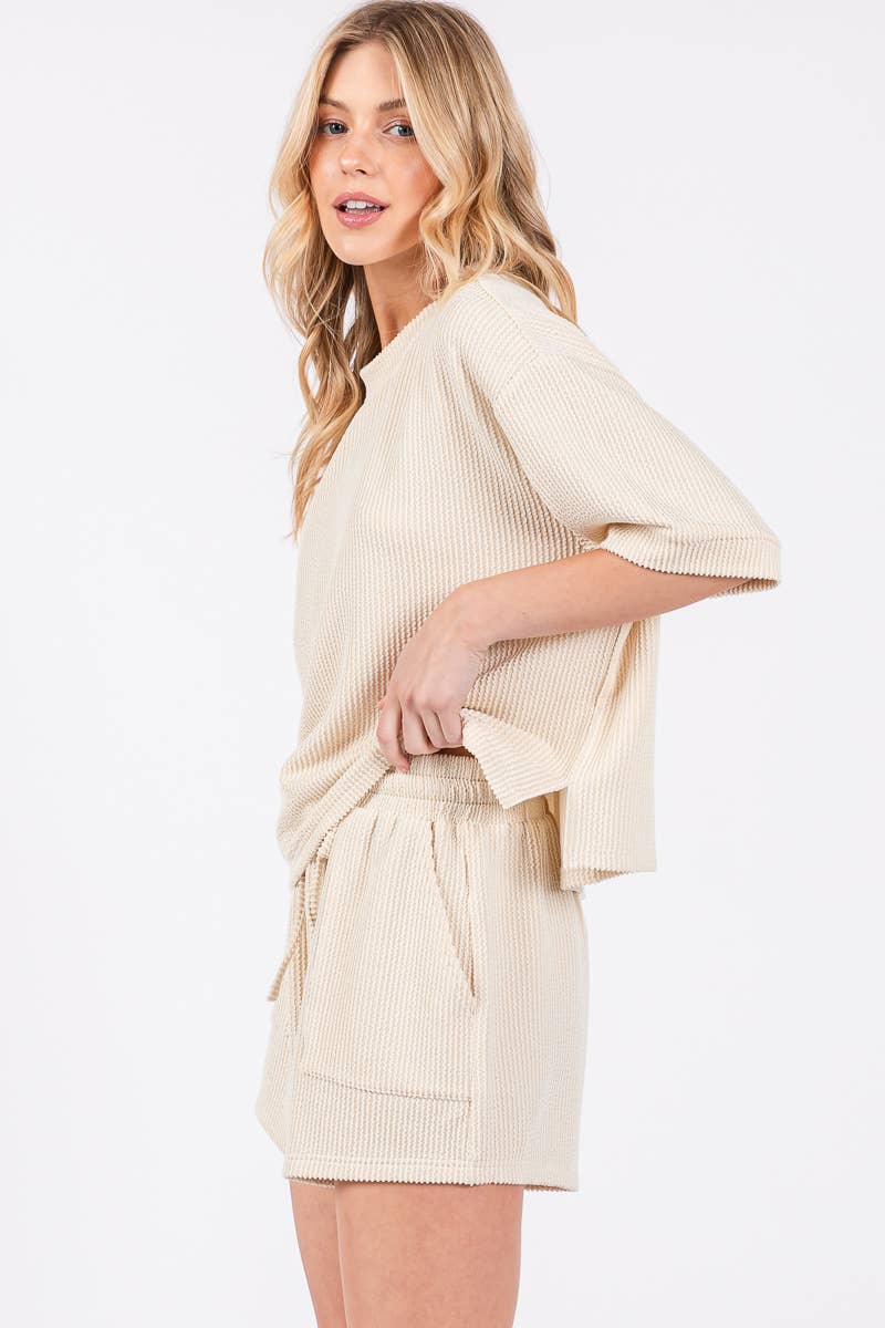 Sewn and Seen - Wholesale Lounge Set - Women's - RIBBED ROUND NECK TOP AND SHORTS SET18