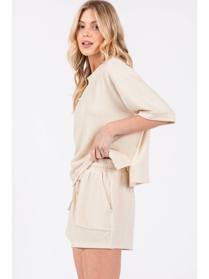 Sewn and Seen - Wholesale Lounge Set - Women's - RIBBED ROUND NECK TOP AND SHORTS SET18