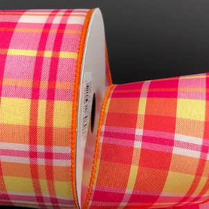 CaBella A Casa - Wholesale Ribbon - Gift Wrapping - Pink, Orange, Yellow Plaid Ribbon
