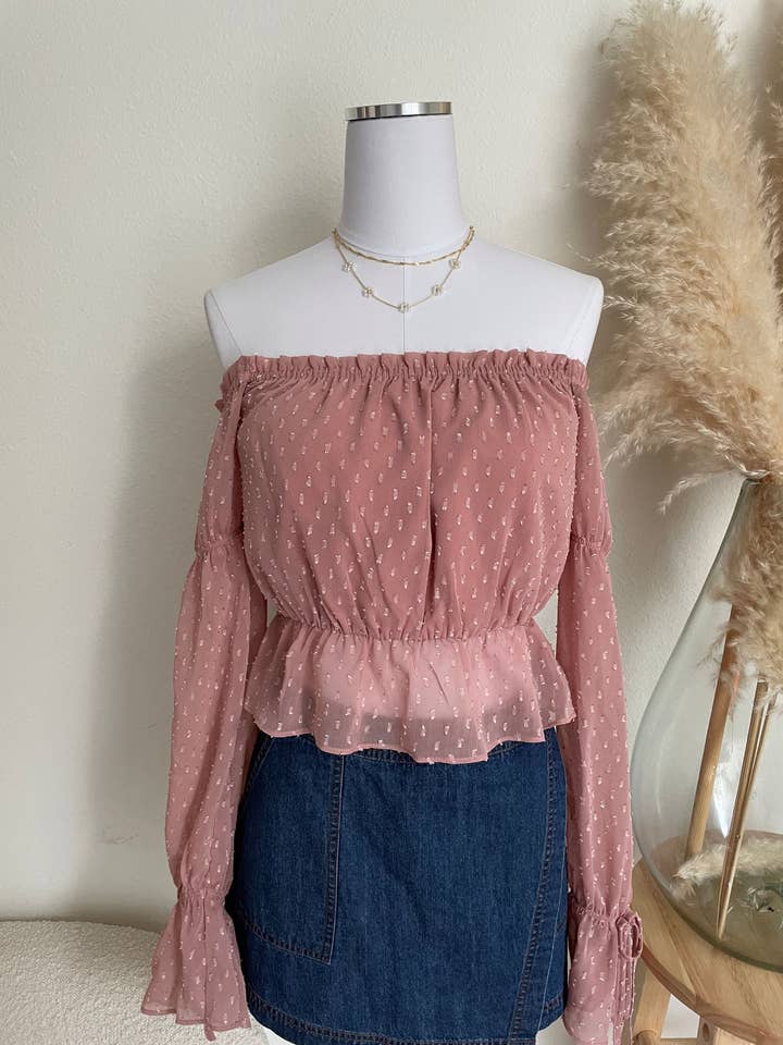 Off the Shoulder Crop Long Sleeve Top for wholesale by ACOA COLLECTION