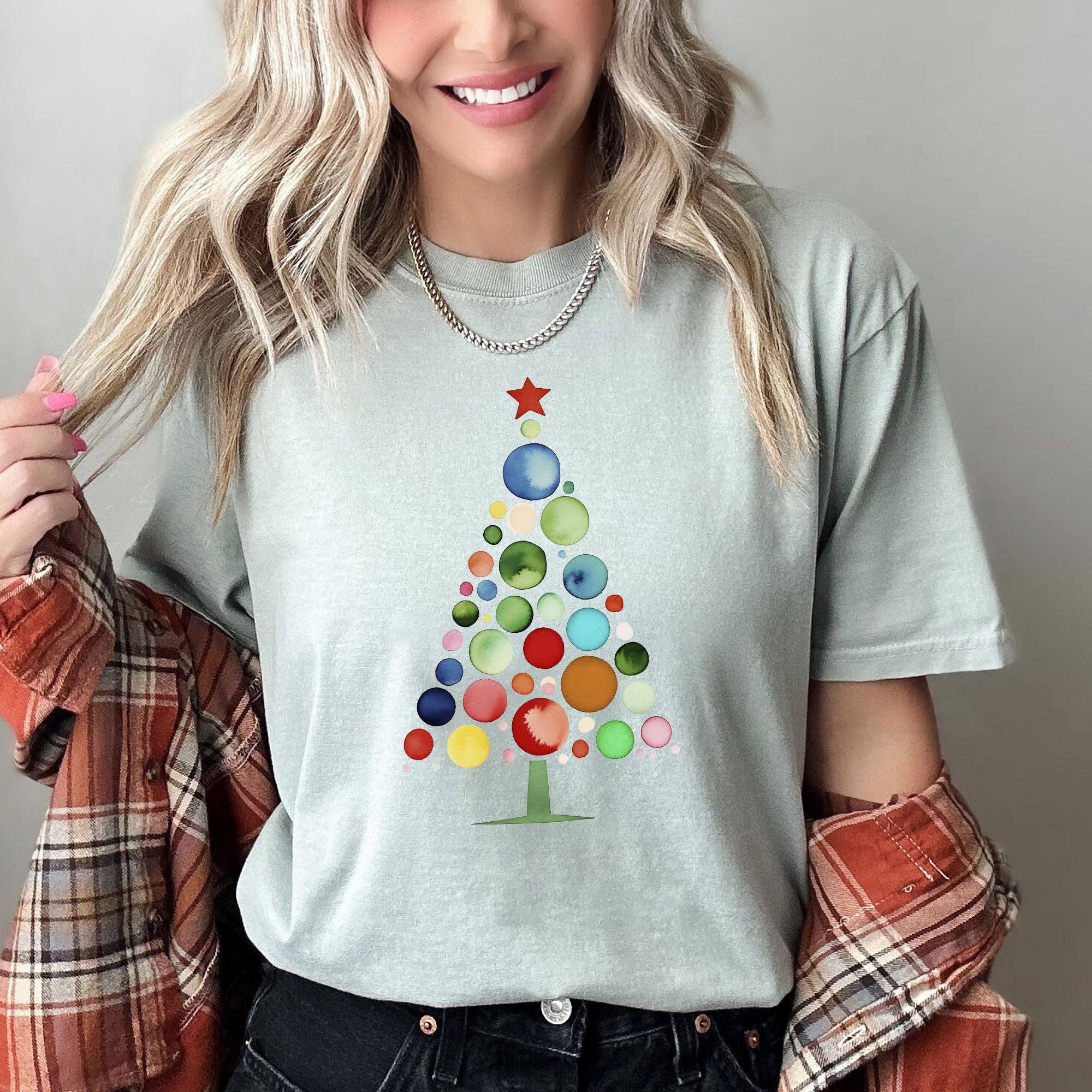 Refinery Number One LLC - Wholesale T-Shirt (Graphic) - Women's - Watercolor Decorations Christmas Tree, Retro, Vintage, Tee5
