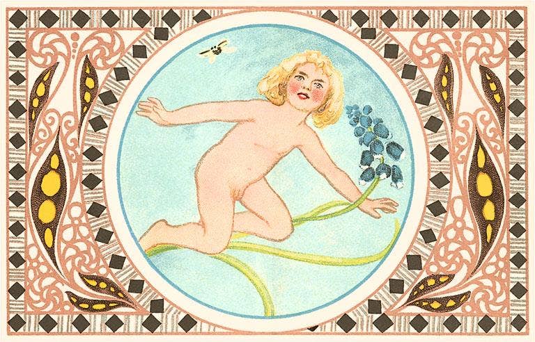 Found Image Press – wholesale Stationery/notecard set – Greeting Card BY-71 Victorian Child with Bluebells0