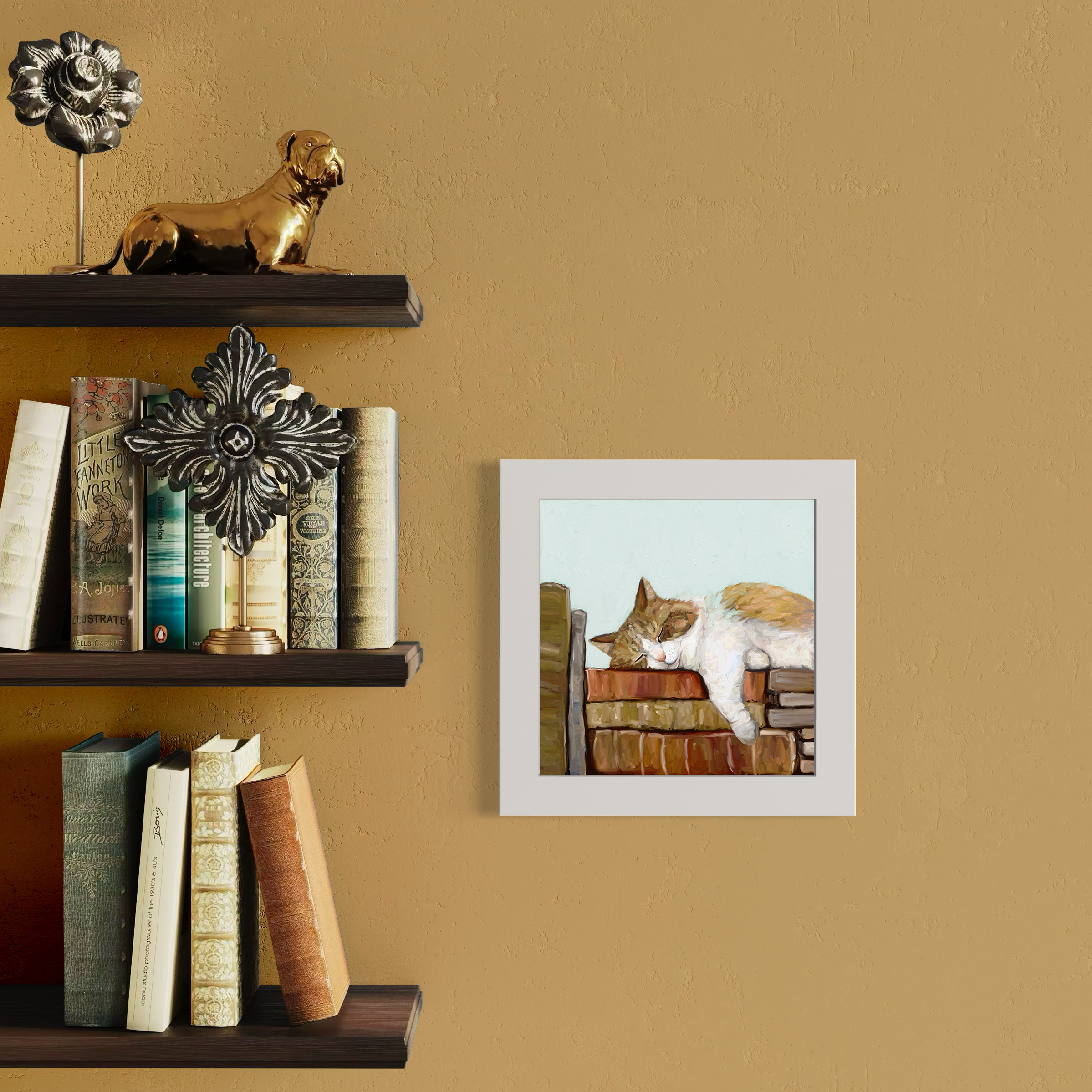 Cathy Walters Art - Wholesale Art Print - Cat on Books 3 Happy Square™1