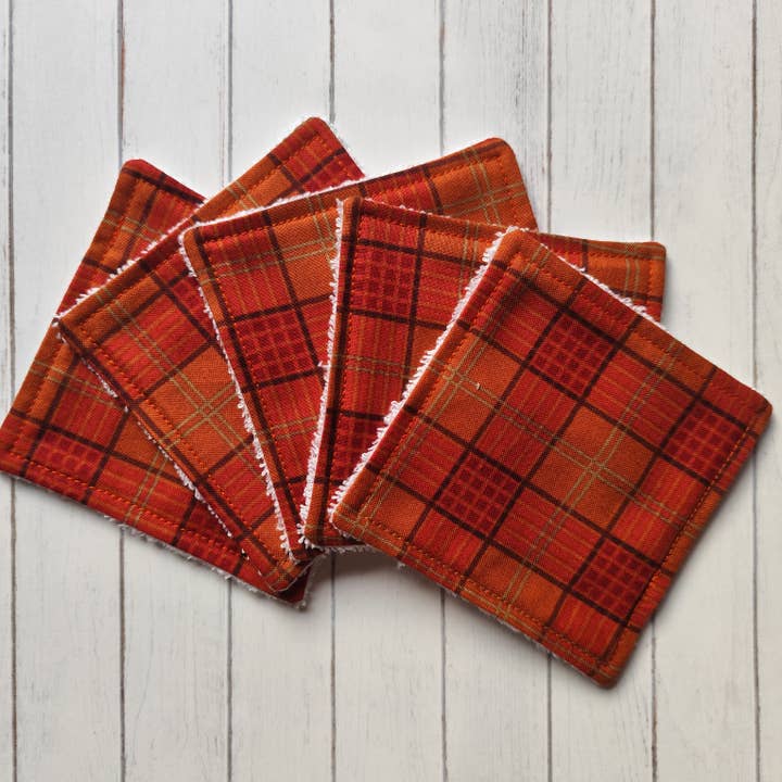 Oranje geruite herbruikbare gezichtdoekjes, ecovriendelijke geruite doeken voor wholesale door Hannah and me