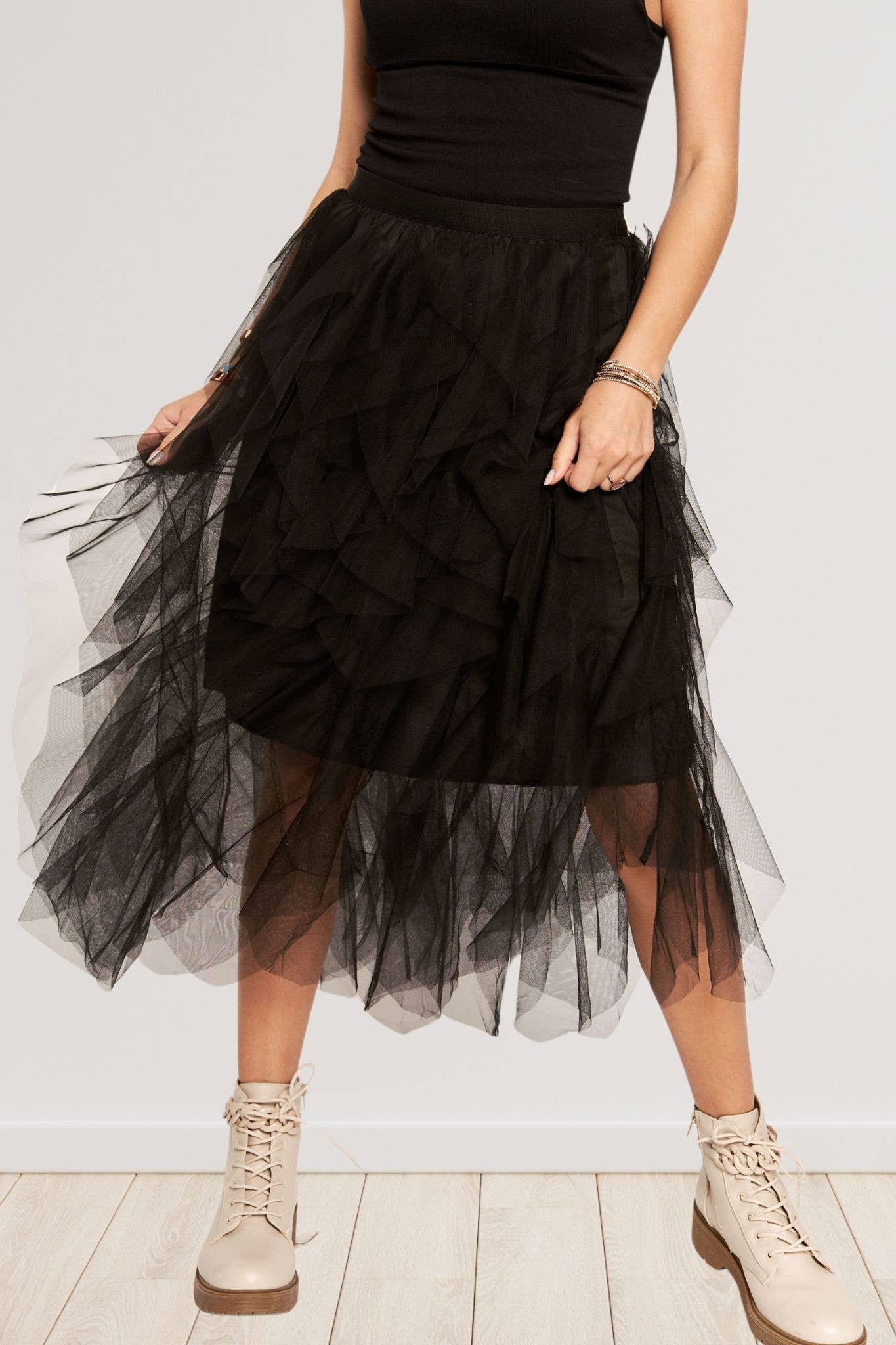 ADORA LA - Wholesale Skirt - Women's - CES3310 - RUFFLED TULLE MIDI SKIRT1
