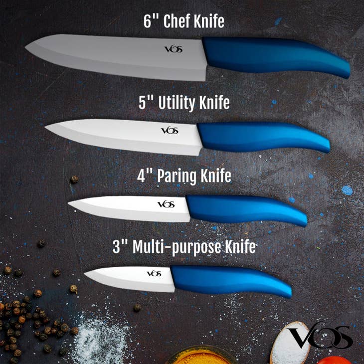 Vos Ceramic Knife Set with Covers 2 Pcs - 5 Santoku Knife, 3 Paring Knife and 2 Black Covers - Advanced Kitchen Knives for Cutting, Chopping