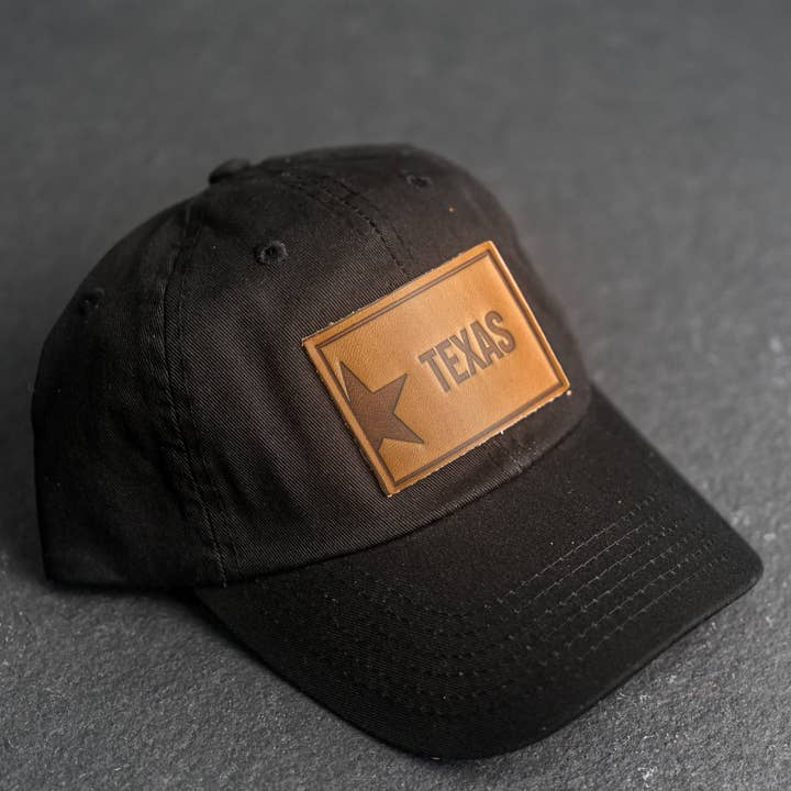 Cappello stile non strutturato con toppa in pelle - Timbro targa del Texas per la vendita all'ingrosso da parte di Ox & Pine