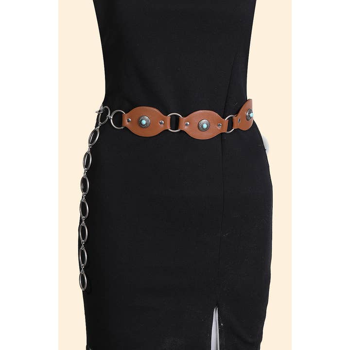 Anarchy Street - Wholesale Belt - Women's - Faux Leather Western Concho Chain Link Fashion Belt