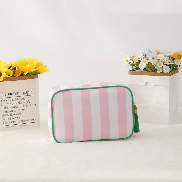 Simple Striped Makeup Cosmetic Bag for wholesale by Sparkling Extras