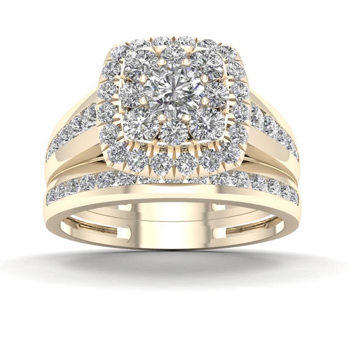 1ct TDW Diamond Cluster Halo Bridal Set in 14K Gold for wholesale by De Couer New York