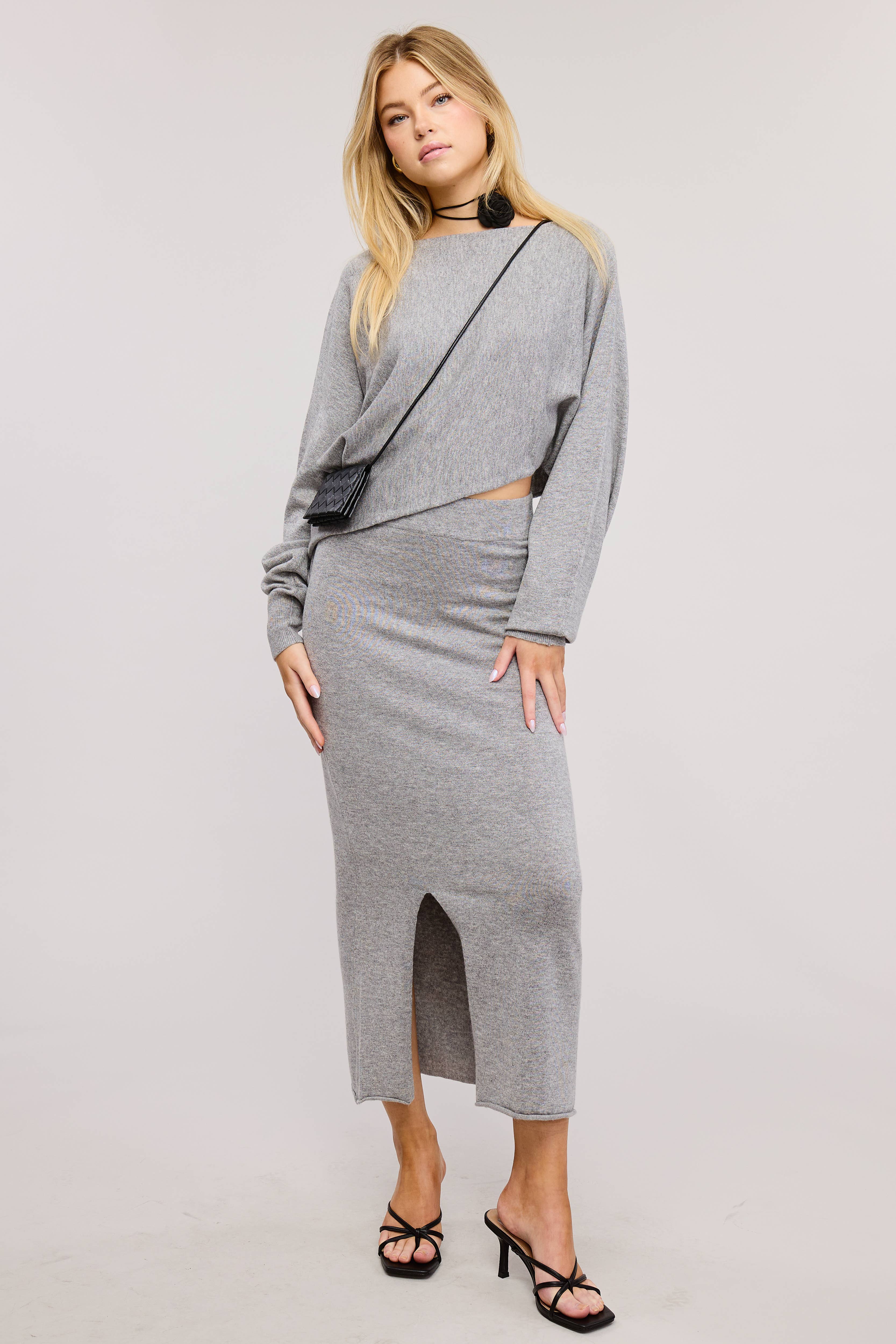 Mimosa - Wholesale Top & Skirt Set - Women's - Asymmetrical Knit Top & Midi Skirt Matching Set3