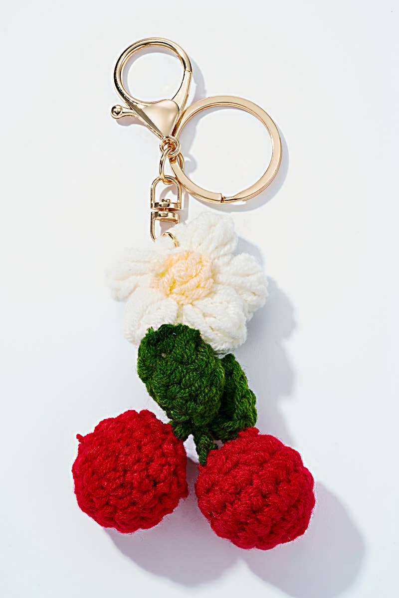 Red Crochet Cherry Bag Charm and Keychain PC007HZ for wholesale on Faire