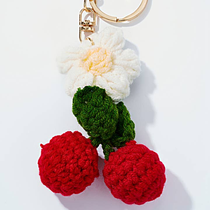 Red Crochet Cherry Bag Charm and Keychain PC007HZ for wholesale on Faire0