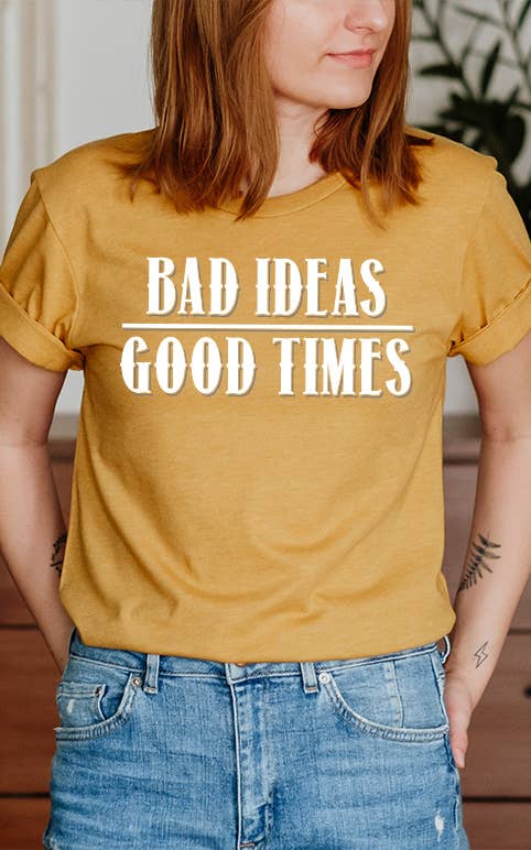 Select Apparel - Wholesale T-shirt met print - Dames - Grafisch T-shirt Slechte Ideeën Goede Tijden5