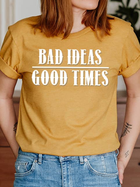 Select Apparel - Wholesale T-shirt met print - Dames - Grafisch T-shirt Slechte Ideeën Goede Tijden5