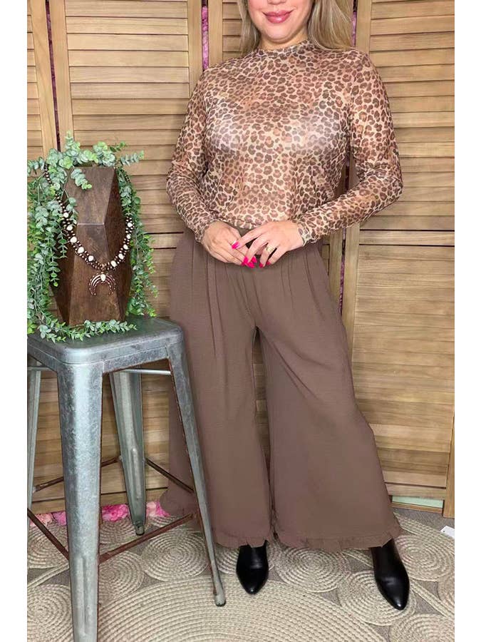 luluclothes - Wholesale Pants - Women's - Solid color tan ruffles wide leg women pant XCH167692