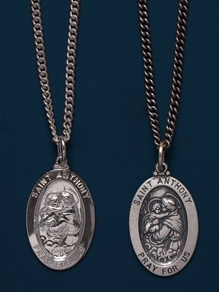 Saint Anthony Sterling Silver Oval Medal Necklace for Men for wholesale by We Are All Smith