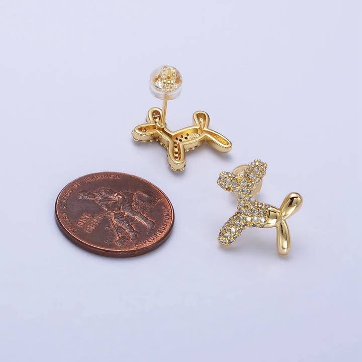 Aim Eternal - Wholesale Stud/Post Earrings - Gold, Silver Dog Balloon Bubble Animal Micro Paved CZ Stud Earrings | AB560 AB5613