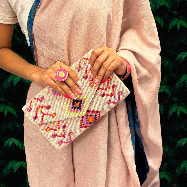 Shastra Home - Wholesale Clutch Bag - Women's - Guptra Tribal Clutch with Handmade Beads & Gold Chain