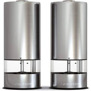 2PC Black Electric Salt Pepper Grinder Set Battery Operated Stainless Steel  Mill