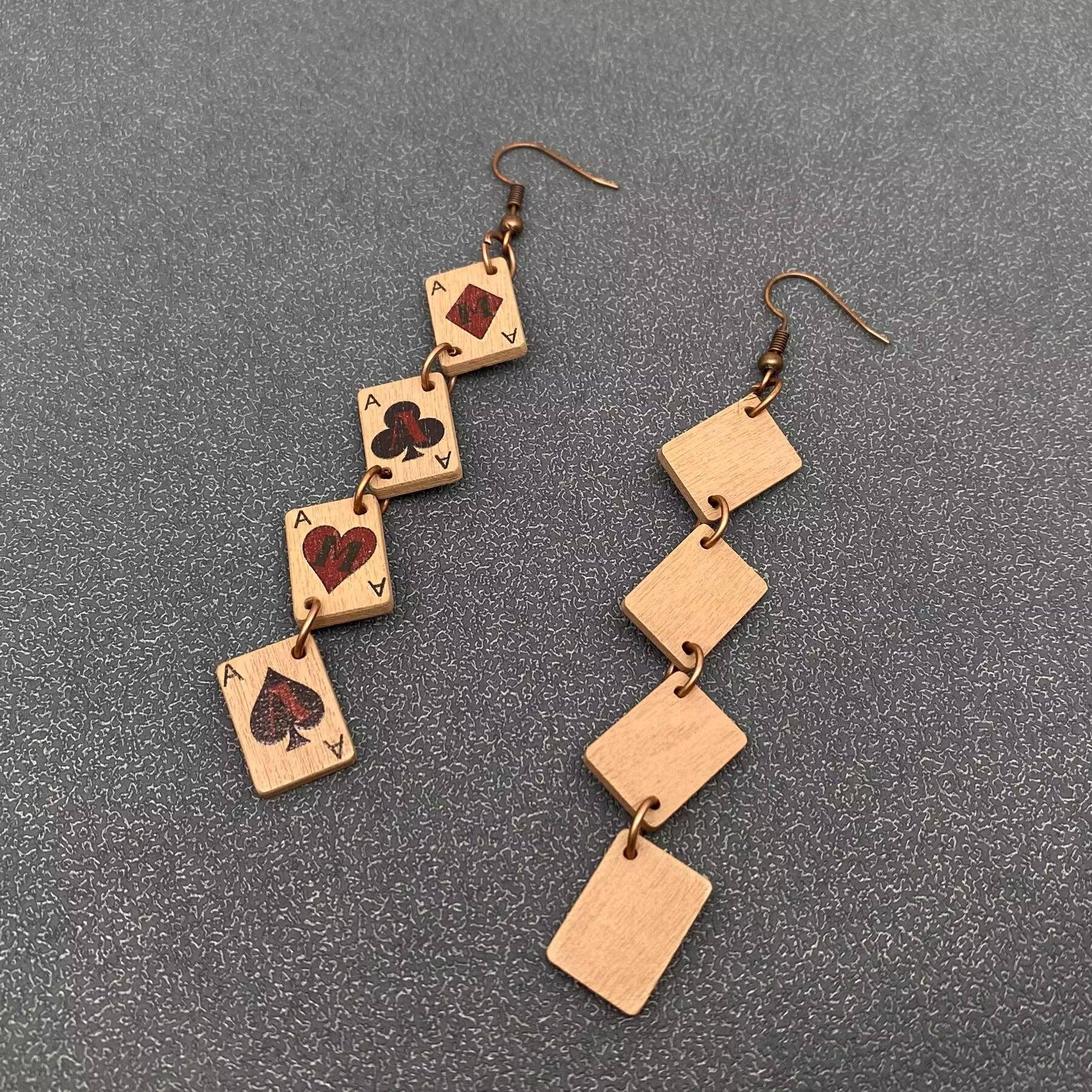 Mio Queena - Wholesale Dangle Earrings - MAMA Wooden Ace Poker Cards Linked Dangle Earrings2