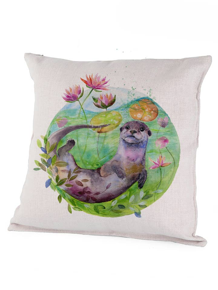 Pillow Cover (Canvas) 16x16" - Oughta Know - River Otter for wholesale by Oladesign