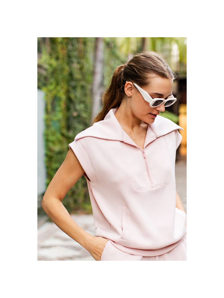 Rae Mode - Wholesale Athletic Top - Women's - MODAL SCUBA SHORT SLEEVE QUARTER ZIP TOP