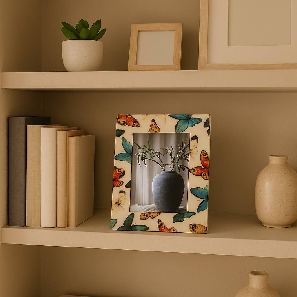 Sagebrook Home - Wholesale Picture Frame - Photo Frame - Ivory Wood Butterflies, 5x7 in.2