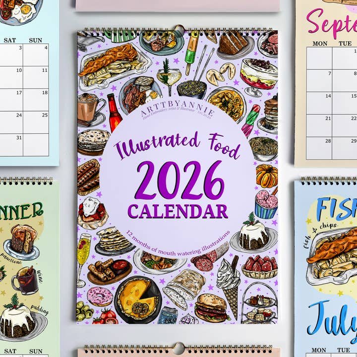 Illustrated Food 2026 Calendar for wholesale by Arttbyannie