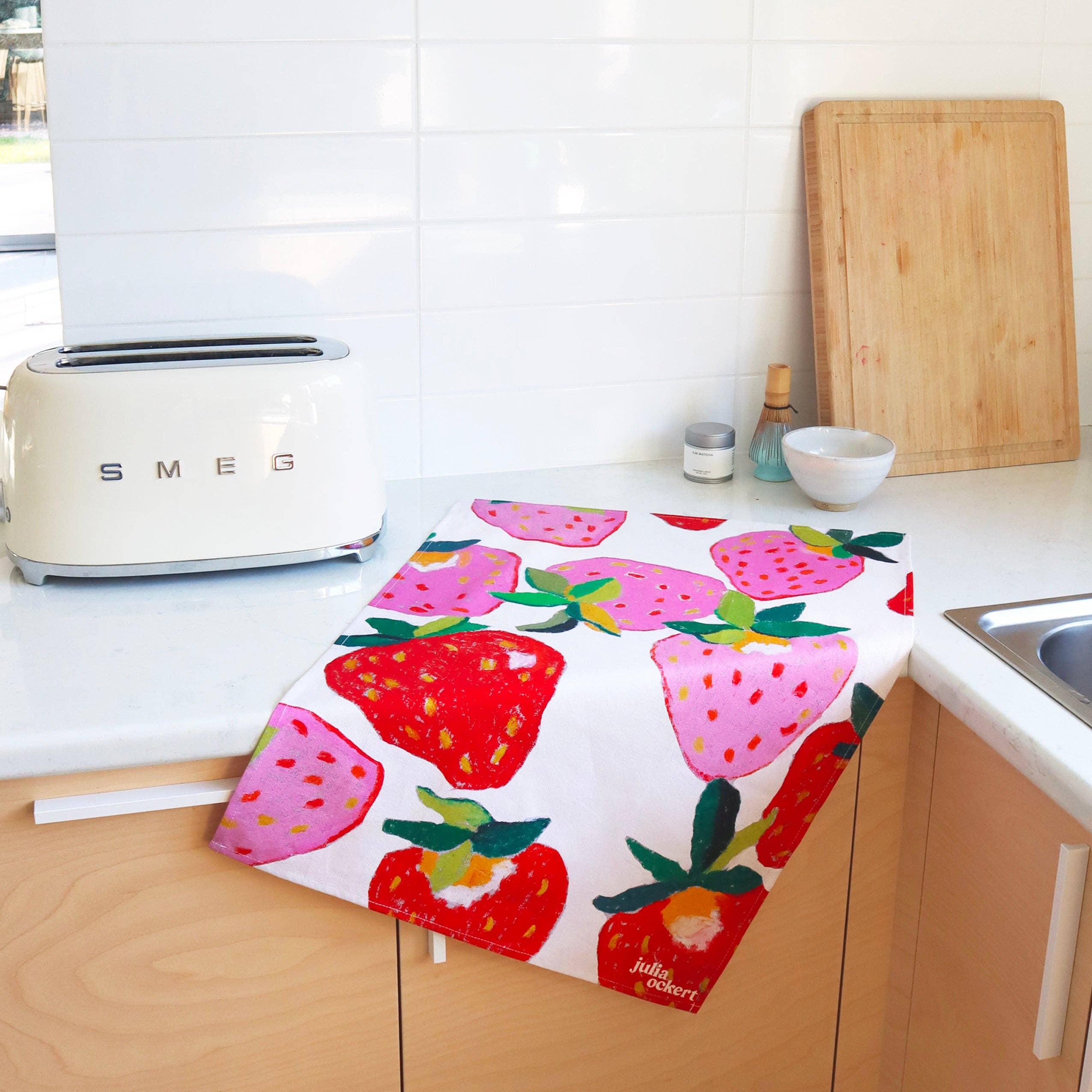 Julia Ockert - Wholesale Tea Towel - Strawberries Tea Towel - Dopamine Decor - Home Decor Gift1