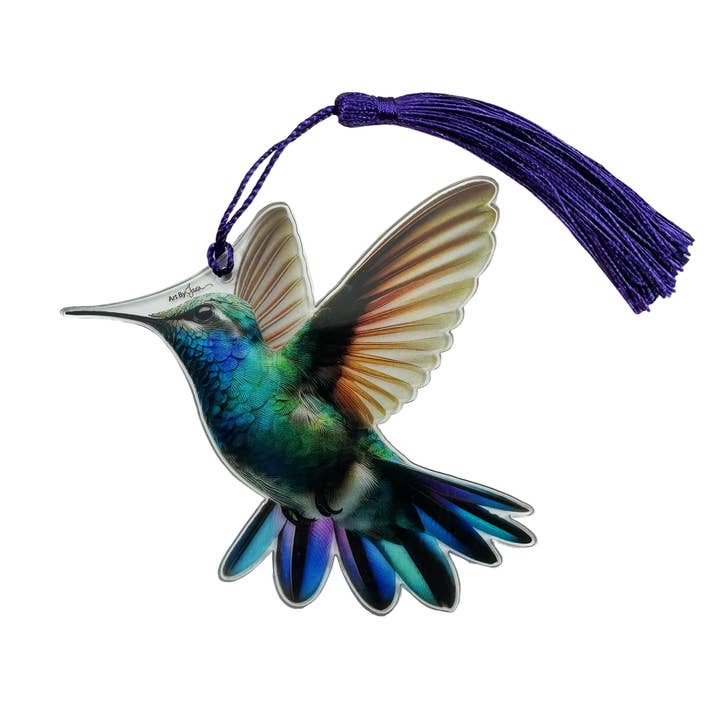 Akryl kolibri bogmærke med kvast for engroshandel hos Lifeforce Glass, Inc.