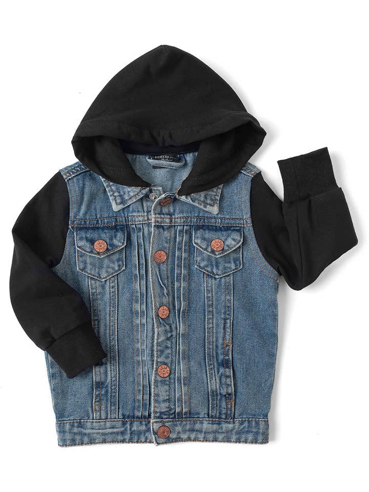 Hooded Denim Jacket - Black for wholesale by Little Bipsy