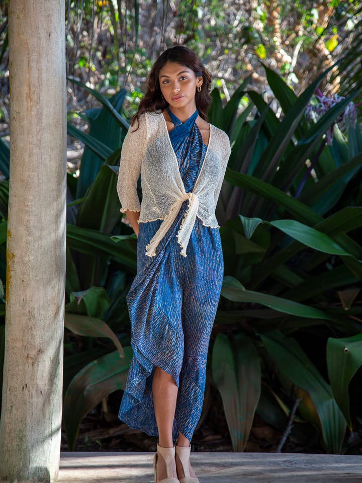 Summer Knit Sheer Cardigan Bolero Shrug Cover in Antique Cream for wholesale by Bali Prema