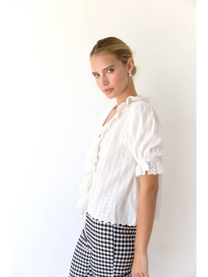 RAISONNEL - Wholesale Blouse - Women's - V-Neck Ruffle Blouse - RT10173