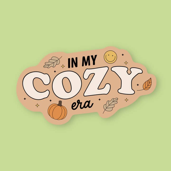 In My Cozy Era, fall neutral color sticker for wholesale by Sage and Virgo