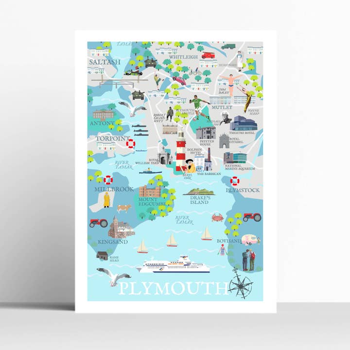 Geïllustreerde kaart van Plymouth voor wholesale door Betty Boyns Designs