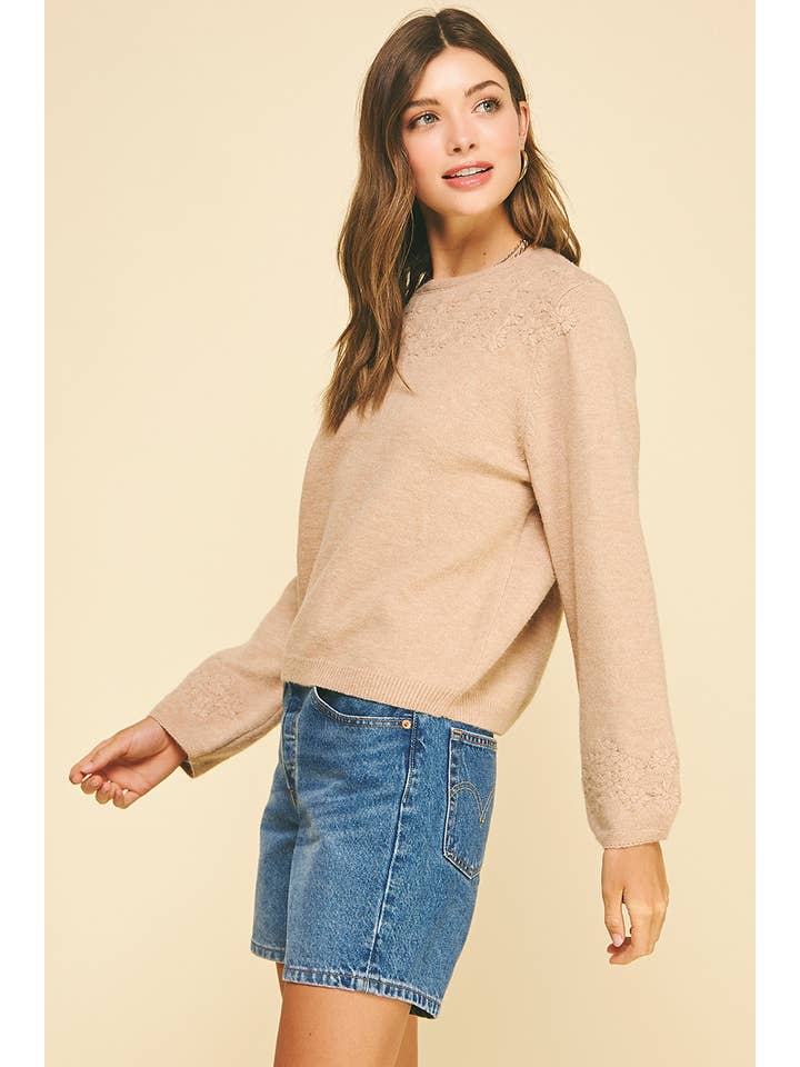 PINCH - Wholesale Knit Sweater - Women's - FLORAL EMBROIDERED KNIT SWEATER - 6371WM9