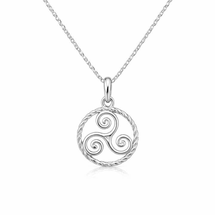 Rhodium-Plated Silver 925 Circled Triskelion Pendant for wholesale by TALISMAN JEWELLERY (D&Fidanverdi, S.L.)