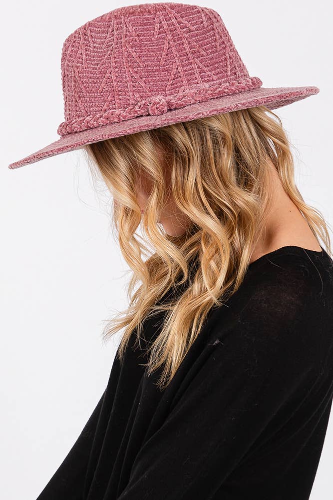 Hana - Vente Chapeau en feutre - femme - Fedora d'hiver à motif chenille et bande tressée14