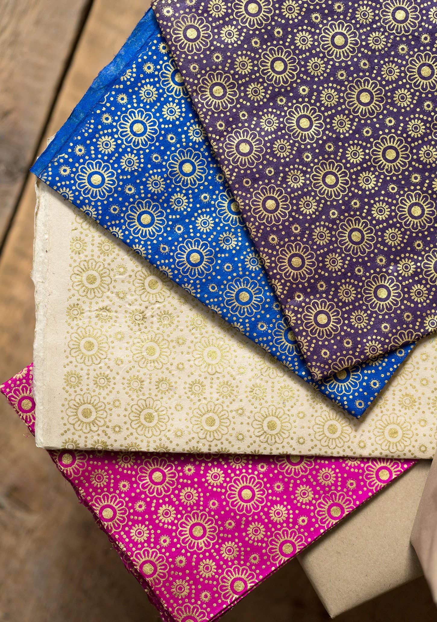 Namaste - Wholesale Flat Wrap - Flower Print Lokta Paper Gift Wrap1