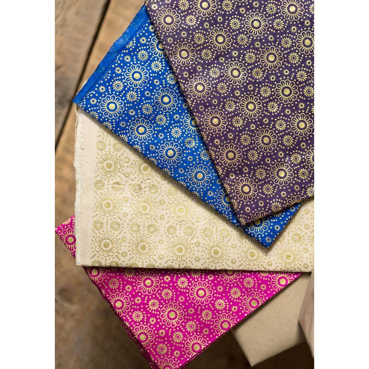 Namaste - Wholesale Flat Wrap - Flower Print Lokta Paper Gift Wrap1