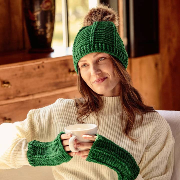 Brecken Kelly Green Hand-Knit Handwarmers for wholesale by By Many Hands