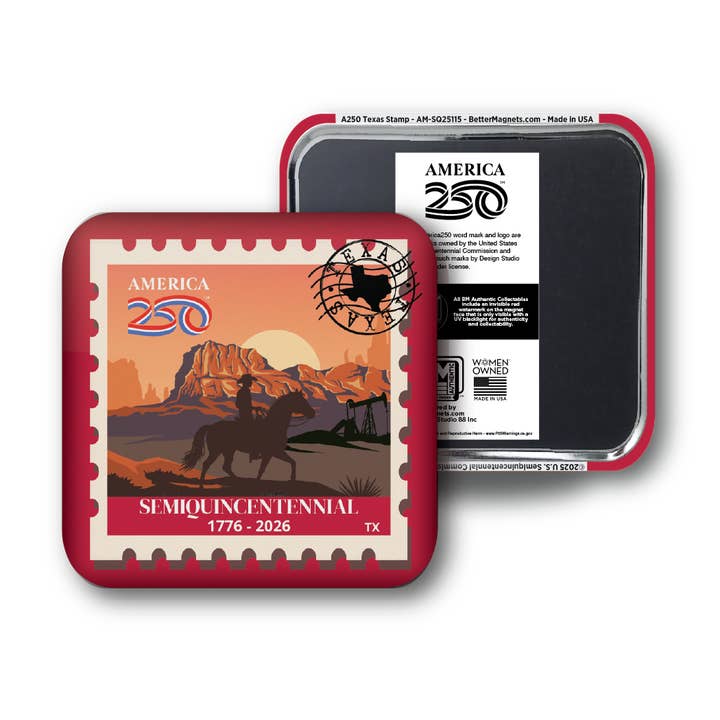 America250™ Texas Stamp for wholesale by BetterMagnets.com by Design Studio 88 Inc