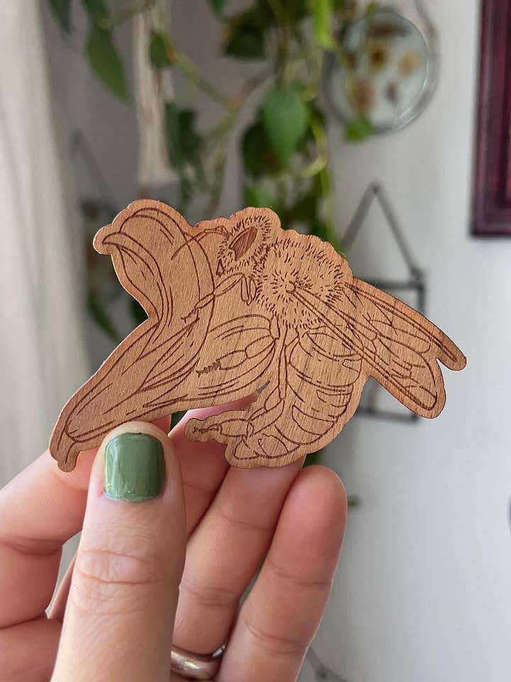 Bee & Flower Wooden Sticker for wholesale by Owlhaired Designs