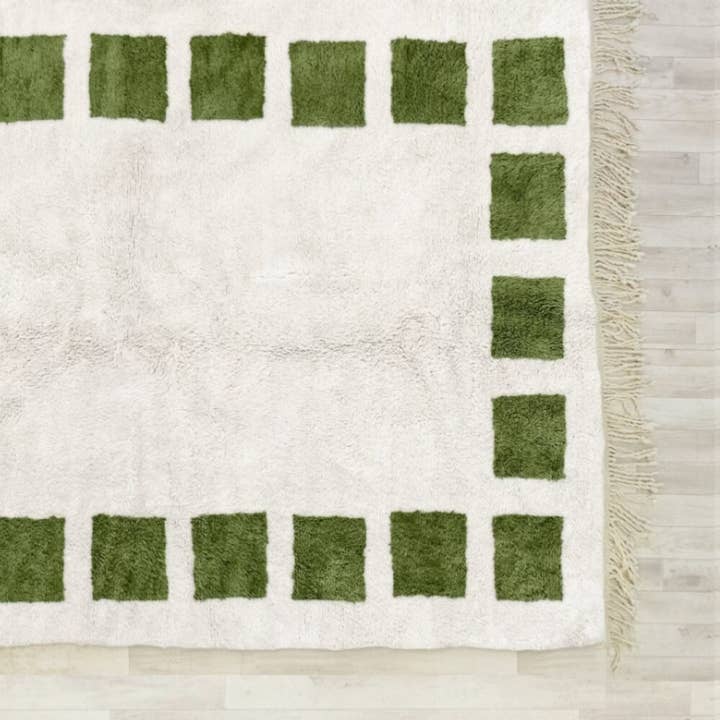 High crafty – wholesale Area rug – Handwoven Moroccan Border Square Wool Rug – Emerald Green & 3