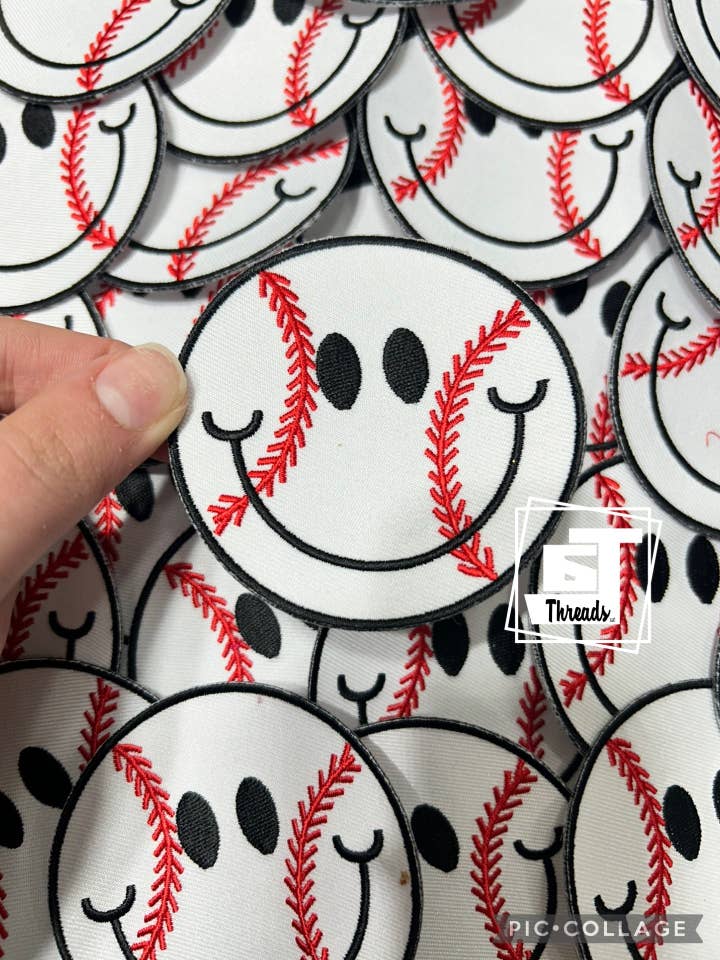 Baseball Smiley Face....Cap Patches for wholesale by 6j Threads LLC
