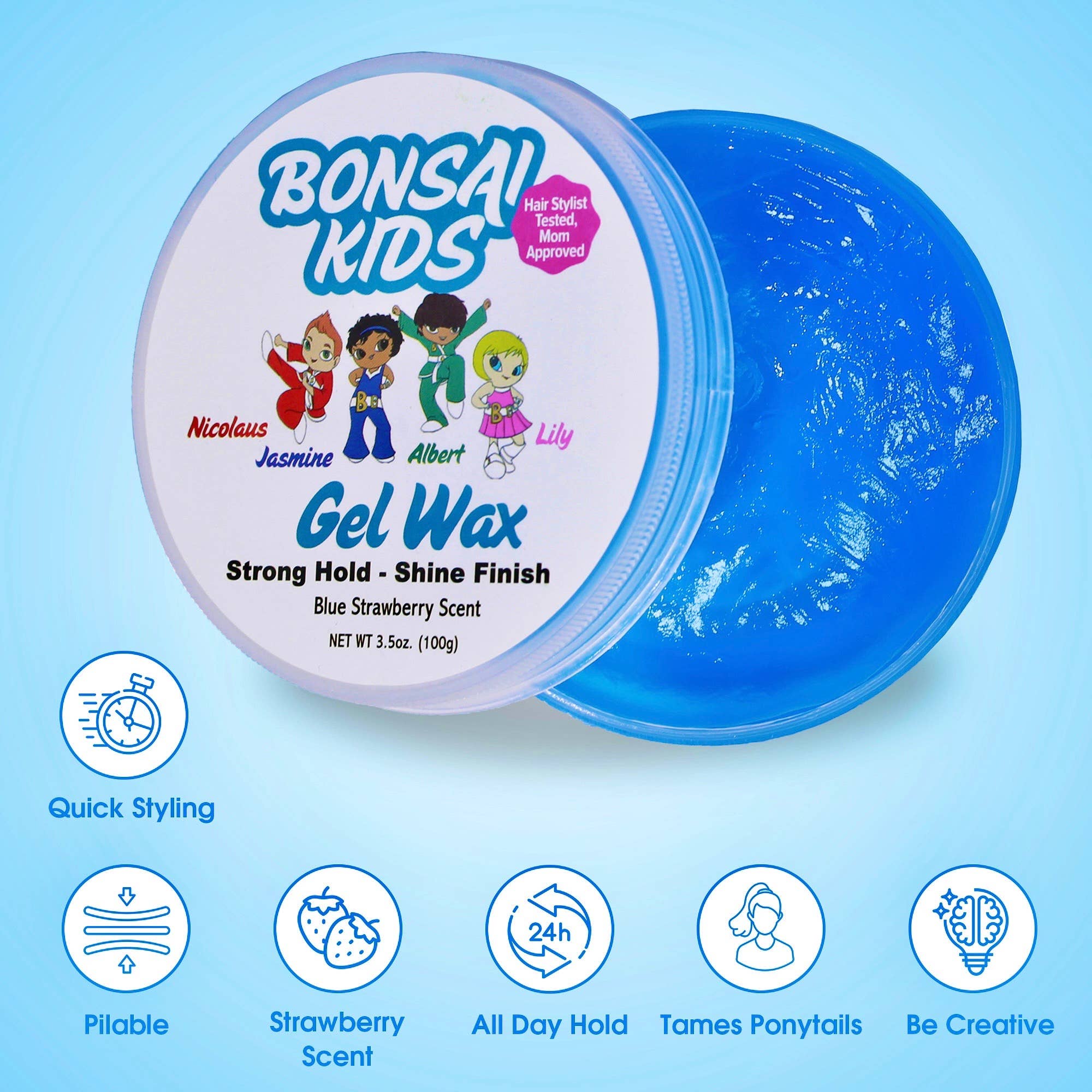 Bonsai Kids Hair Products – Engroshandel Hårstyling gel/mousse – Gelvoks til børn og småbørn 3,5 oz til hurtig og nem styling - A1